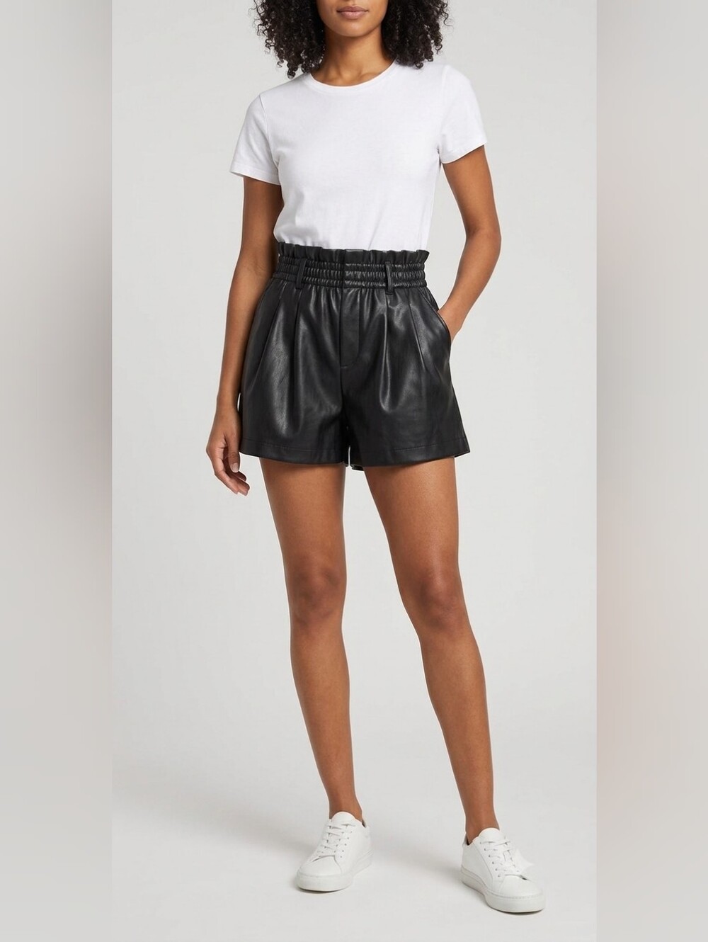 Zara | Medium | Black Faux Leather Short with Elastic Waist